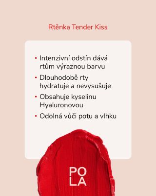 Rtěnka Tender Kiss Intenzivní odstín dává rtům výraznou barvu. Dlouhodobě rty hydratuje a nevysušuje. Obsahuje kyselinu...